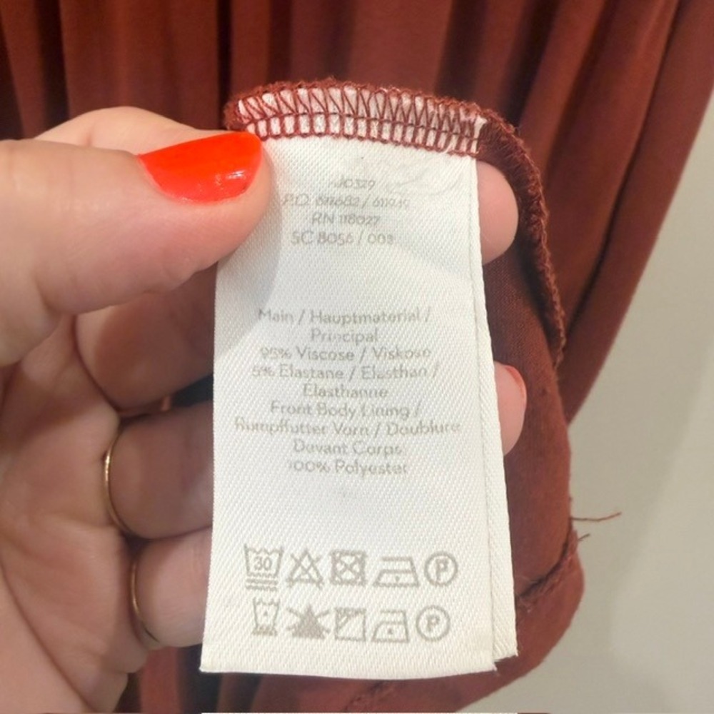 Boden Elina Jersey Ruched Midi Dress Rust Terracotta Empire Waist | Size US 6 - Picture 9 of 16